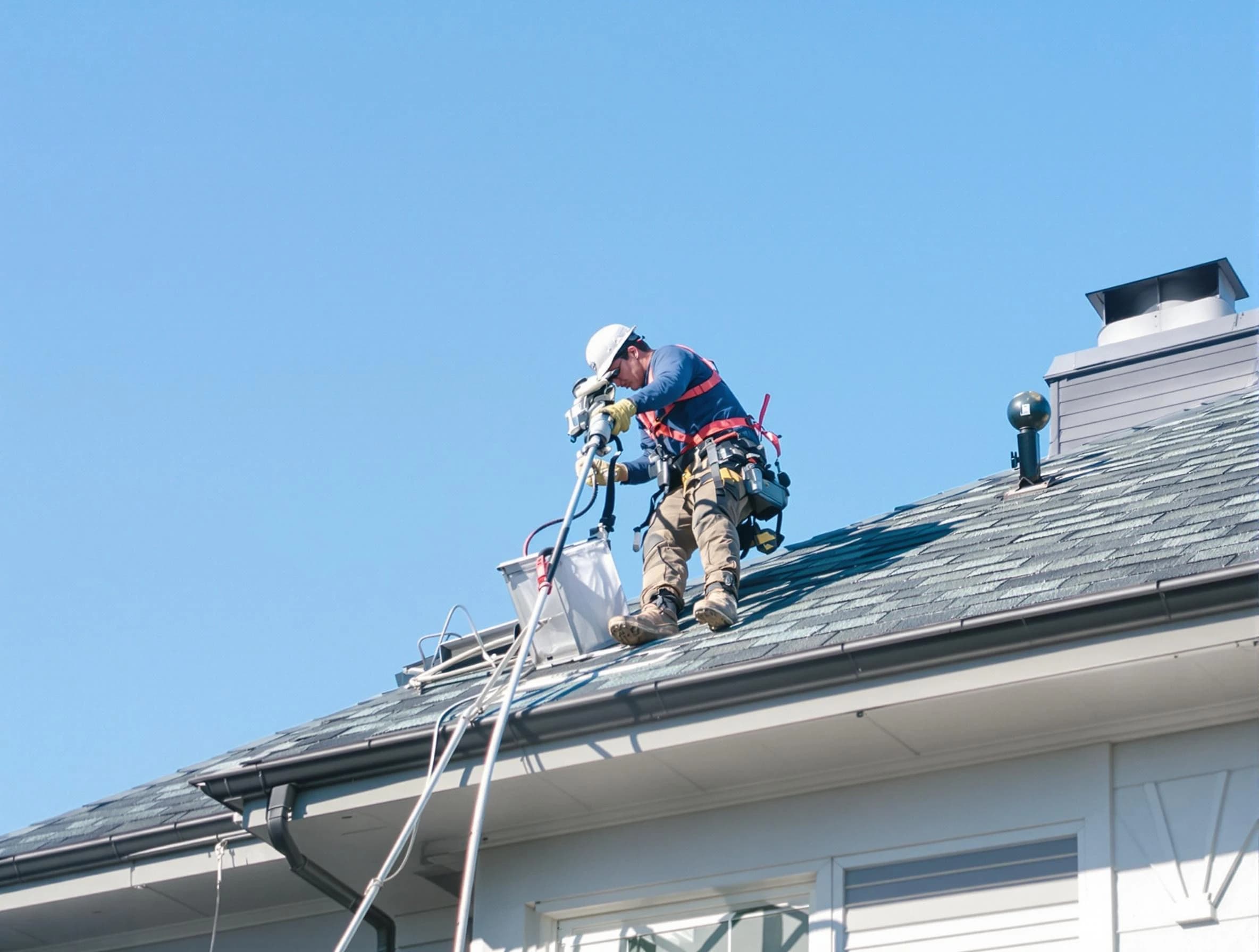 El Mirage Dryer Vent Cleaning certified technician cleaning a roof-mounted dryer vent system in El Mirage