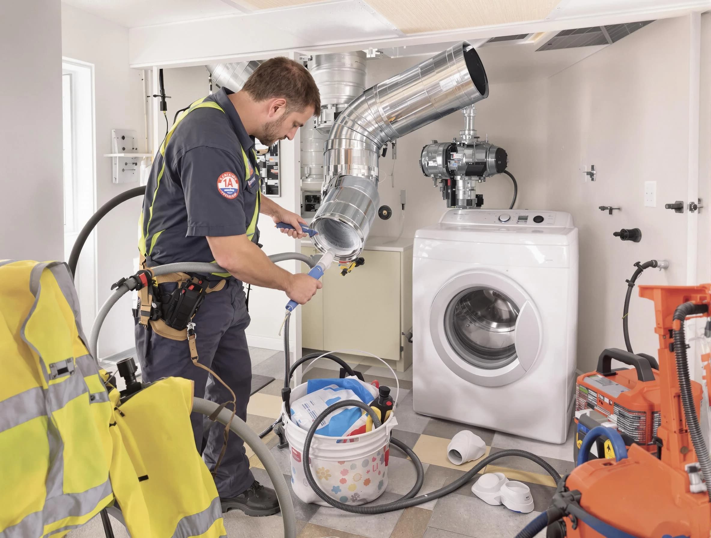 El Mirage Dryer Vent Cleaning technician using specialized equipment to clear severe dryer vent blockage in El Mirage