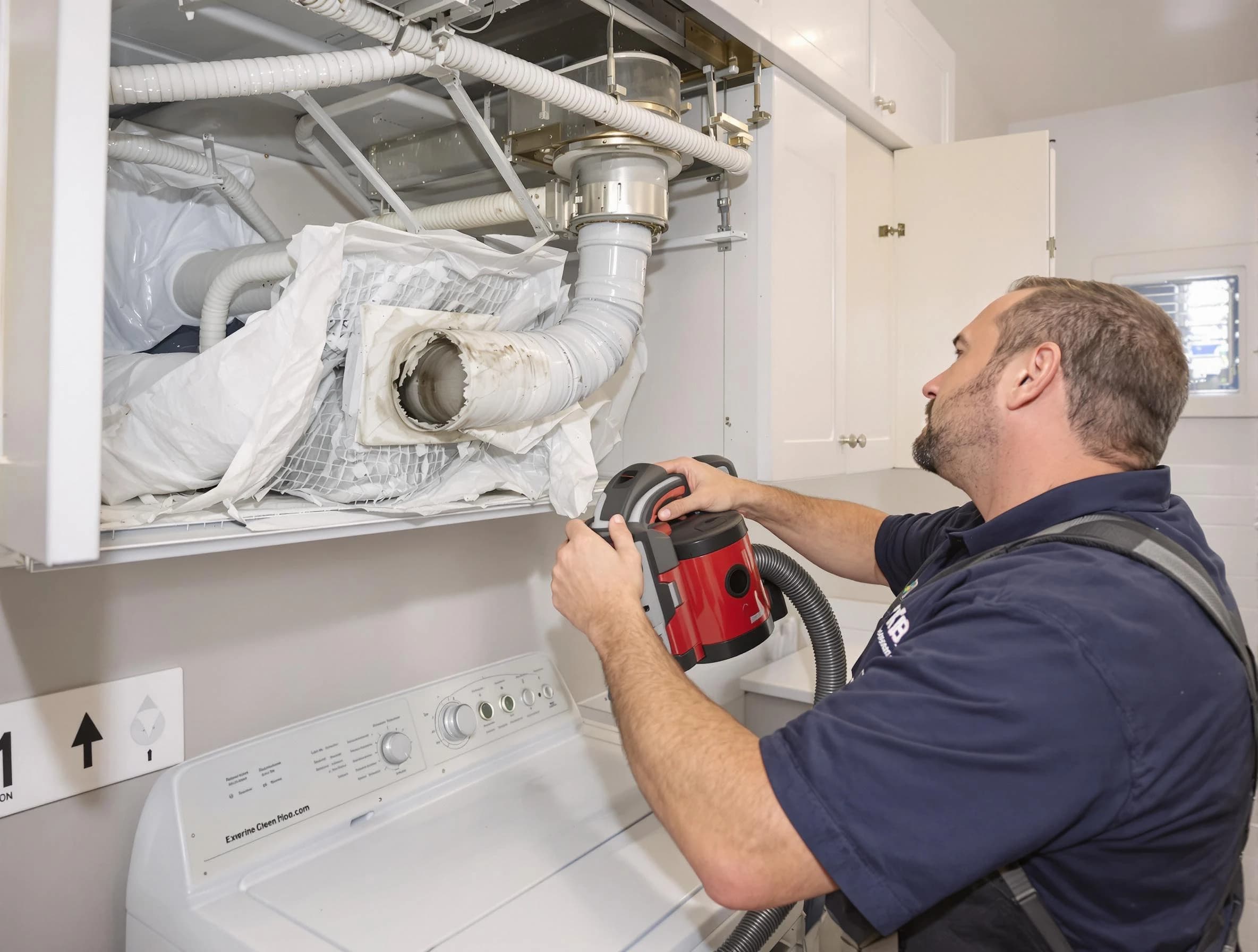 El Mirage Dryer Vent Cleaning technician performing professional exhaust vent cleaning at a residential property in El Mirage