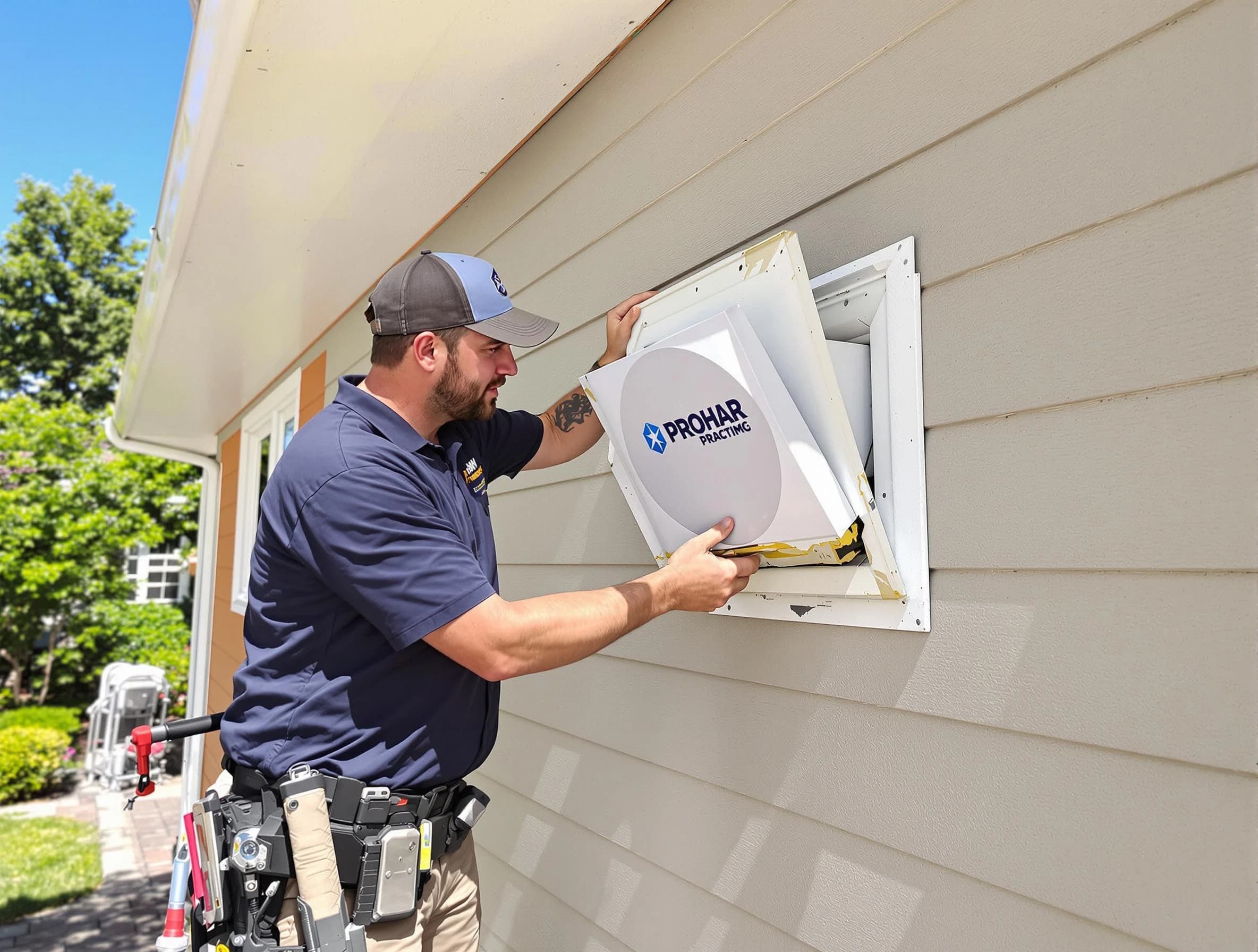 El Mirage Dryer Vent Cleaning technician installing a new protective dryer vent cover on a home in El Mirage