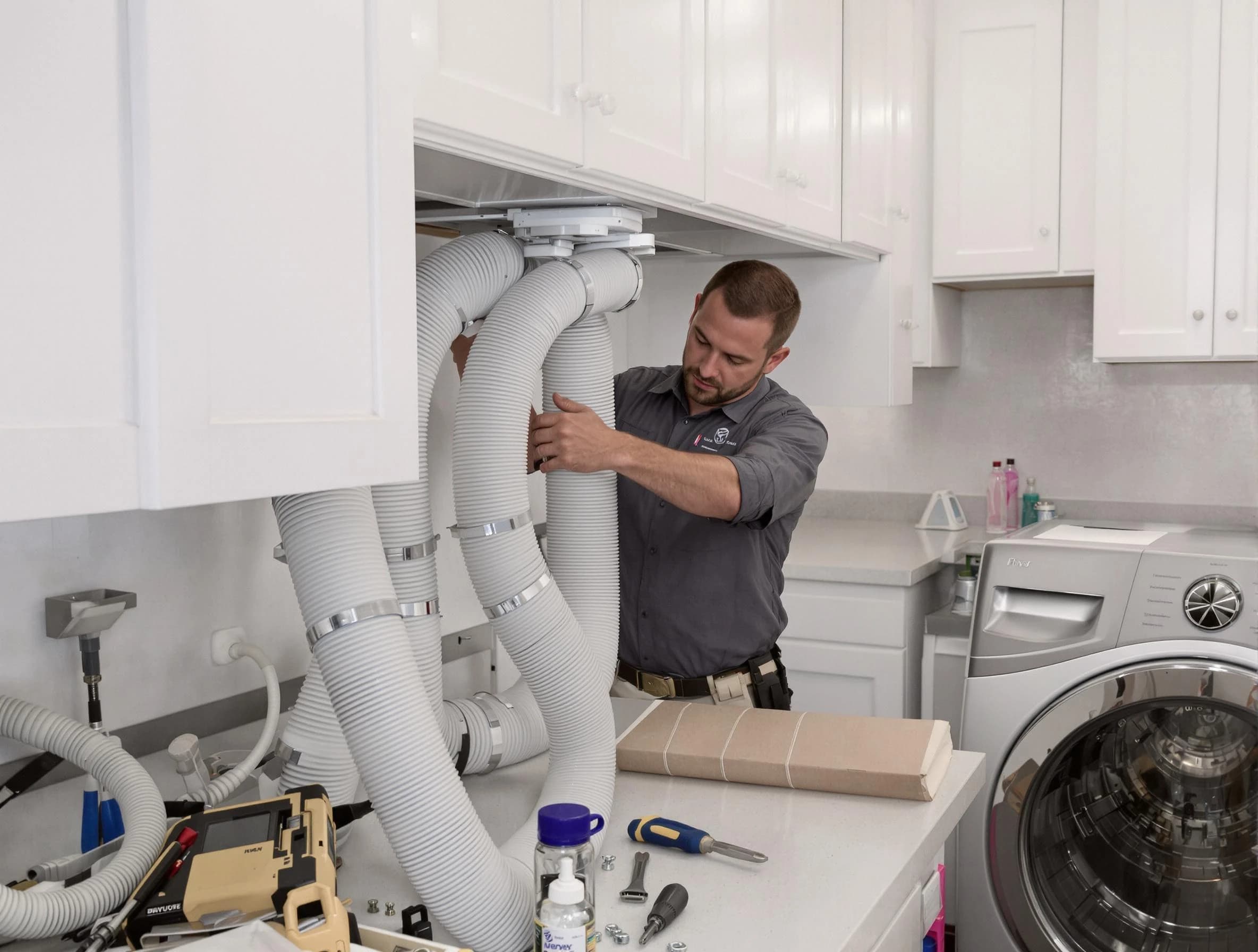 El Mirage Dryer Vent Cleaning technician installing a new professional-grade dryer vent hose in El Mirage