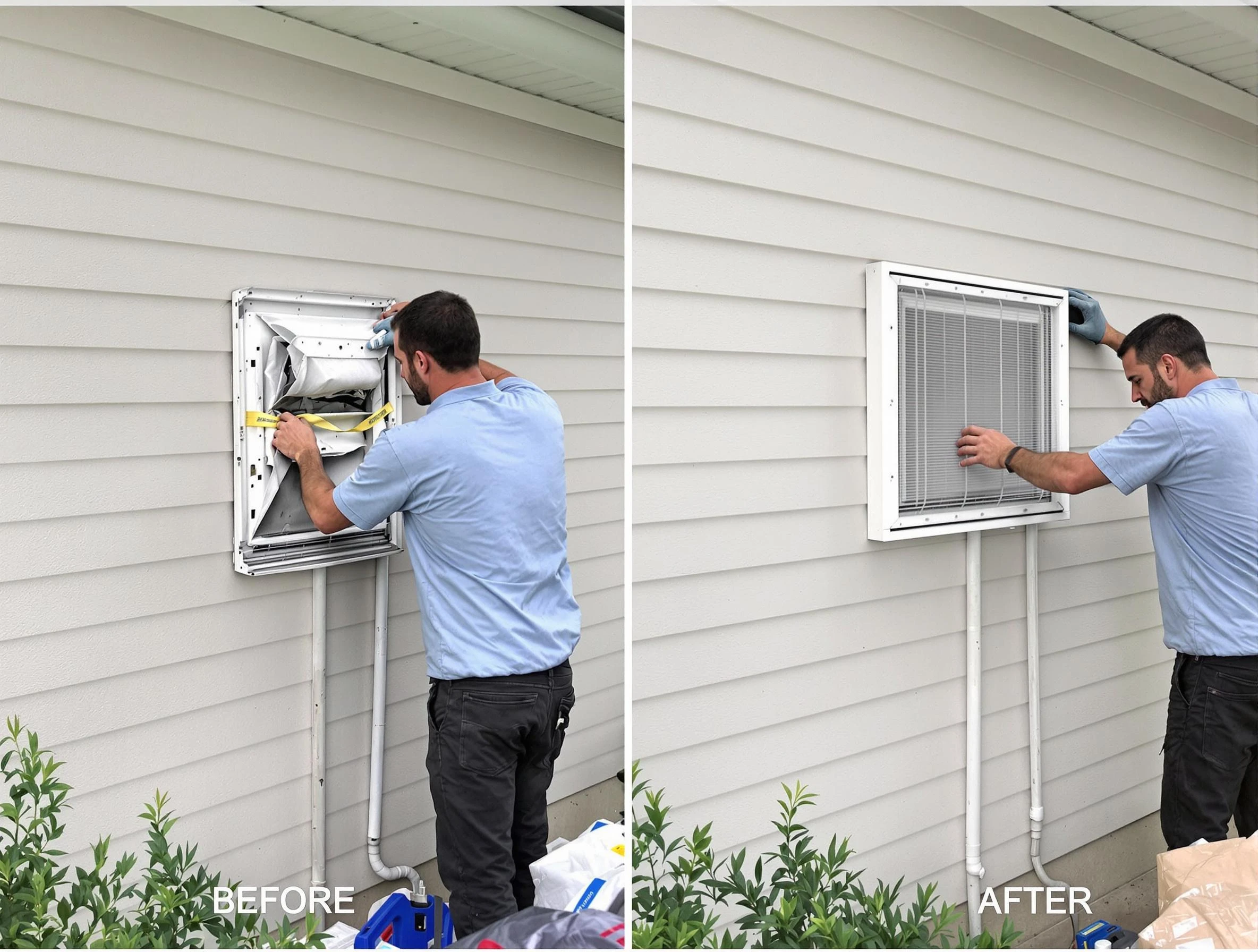 El Mirage Dryer Vent Cleaning technician installing high-quality dryer vent cover at a residential property in El Mirage